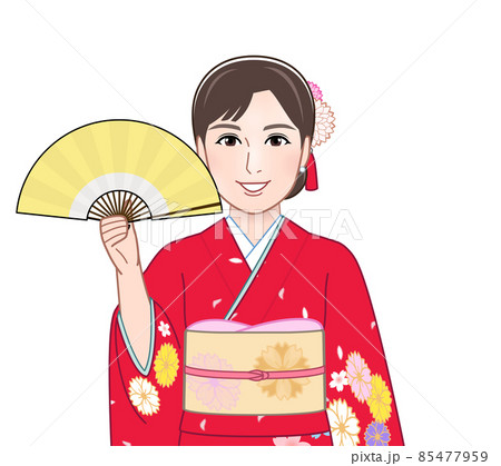 赤い晴れ着を着た若い女性 85477959