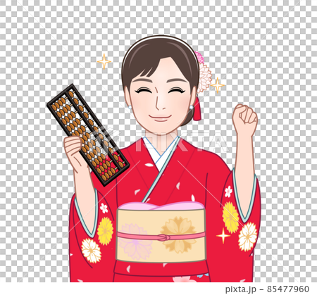 赤い晴れ着を着た若い女性 85477960