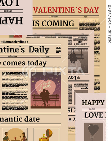 Valentine's day newspaper seamless pattern. Background with title header, unreadable text, retro. Vector illustration vintage Valentine's day newspaper seamless pattern. Background with title header, unreadable text, retro. Vector illustration vintage 85478370