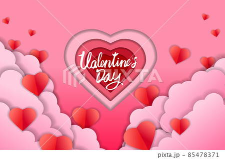 Valentine day papercut craft design banner, red pink hearts and clouds. Template background for greeting card, invitation, vector Valentine day papercut craft design banner, red pink hearts and clouds. Template background for greeting card, invitation, vector 85478371