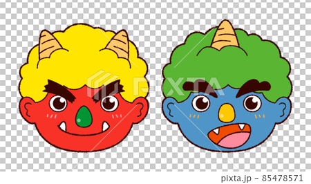 節分用の赤鬼と青鬼のお面イラストのイラスト素材 節分用の赤鬼と青鬼のお面イラストのイラスト素材