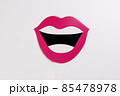 ed lips white teeth black open smiley mouth shape paper die cut selfie portrait party fun paper prop sticker stick on white background  85478978