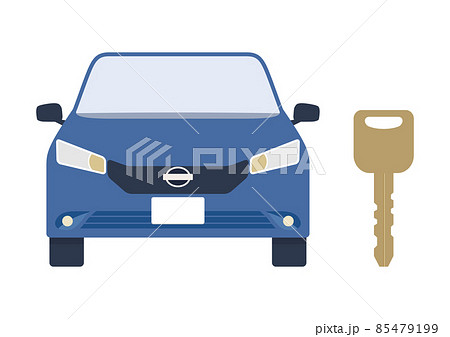 青い車と大きい鍵のイラスト素材 85479199
