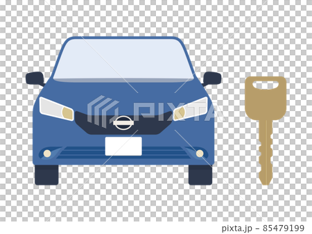 藍色汽車和大鑰匙的插圖素材 藍色汽車和大鑰匙的插圖素材 85479199