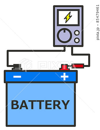 点検時にバッテリーの電圧をテスターで確認するイラスト 85479461