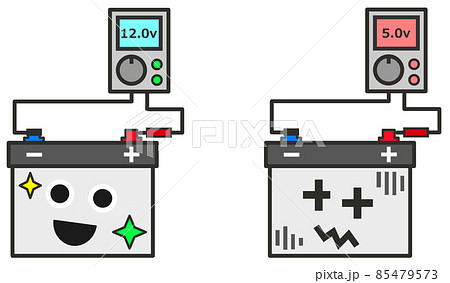 テスターでバッテリーの電圧を点検しているイラストのイラスト素材