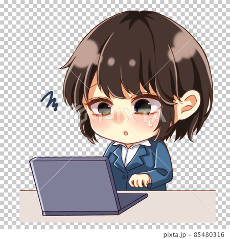 Illustration of a girl who uses a computer 85480316