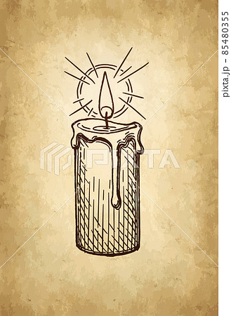 Burning candle ink sketch. 85480355
