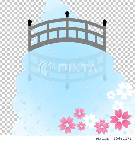Japanese-style bridge and river gray & blue Japanese-style bridge and river gray & blue 85481172