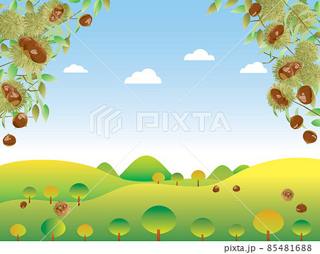 栗の木と山の風景のイラストのイラスト素材 栗の木と山の風景のイラストのイラスト素材