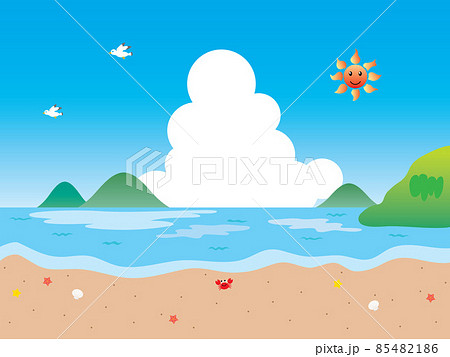 夏の海と空と入道雲の風景イラストのイラスト素材