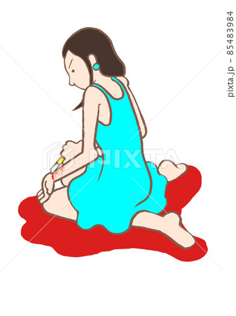 パーソナリティ障害　カッターでリストカットする女性　血まみれ 85483984