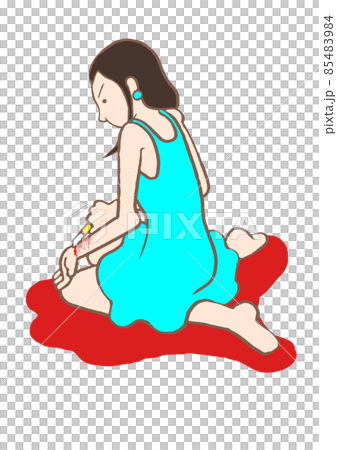 パーソナリティ障害　カッターでリストカットする女性　血まみれ 85483984