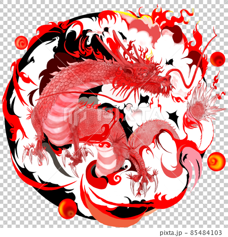 赤龍 『チーロン』主に中国や日本等の神話に出てくる竜のイラスト素材