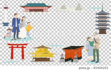 京都の有名な観光スポットを歩く家族 85484201