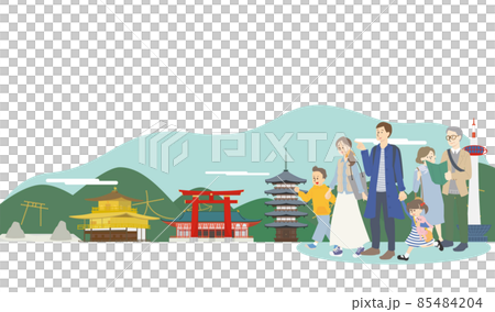 Family walking around famous sightseeing spots in Kyoto 85484204