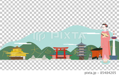 京都の有名な観光スポットを歩く舞妓さん 京都の有名な観光スポットを歩く舞妓さん 85484205