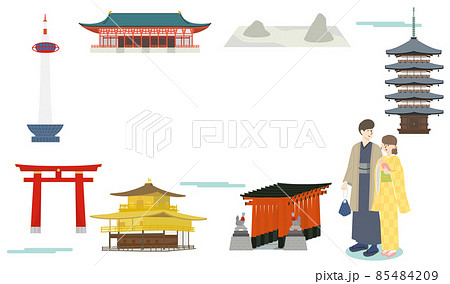 京都の有名な観光スポットを周る若い男女のカップル 85484209