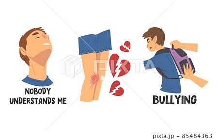 Face of Teenage Boy and Girl Feeling Sad Because of Broken Heart and Bullying Vector Set Face of Teenage Boy and Girl Feeling Sad Because of Broken Heart and Bullying Vector Set 85484363