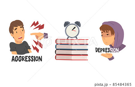 Face of Teenage Boy Feeling Depression and Aggression Vector Set Face of Teenage Boy Feeling Depression and Aggression Vector Set 85484365