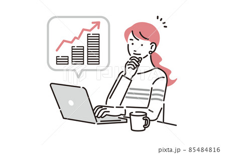 パソコンで資産運用をする女性 85484816
