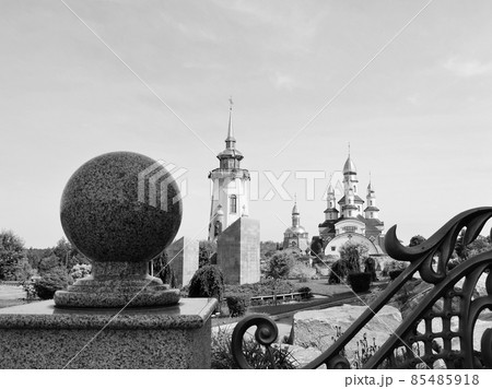 Christian church cross in high steeple tower for prayer 85485918