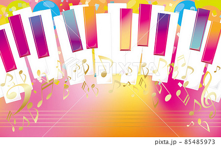 かわいいピアノの鍵盤と音符のイラスト 85485973