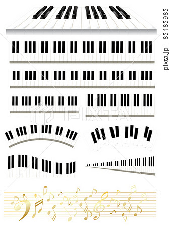 ピアノの鍵盤と音符のイラスト素材セット 85485985
