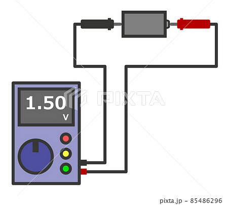 テスターで乾電池の電圧を測定しているイラスト 85486296