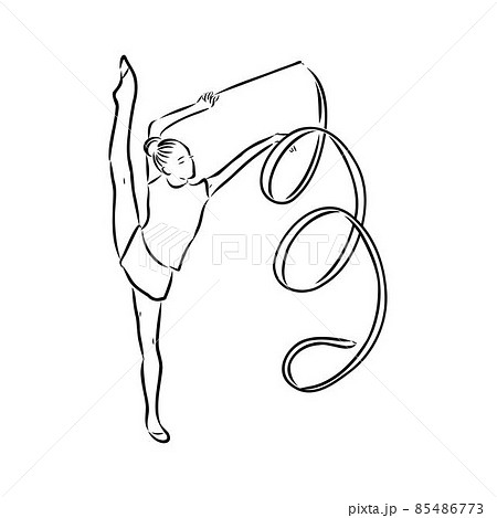 Rhythmic gymnastics. Silhouette of a girl with a ribbon. Beautiful gymnast. The woman is slim and young. Vector illustration. Rhythmic gymnastics. Silhouette of a girl with a ribbon. Beautiful gymnast. The woman is slim and young. Vector illustration. 85486773