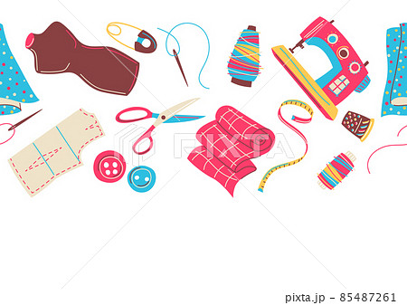 Seamless pattern with needlework sewing items. Handicraft and hand made. Feminine creativity hobby and shopping. 85487261