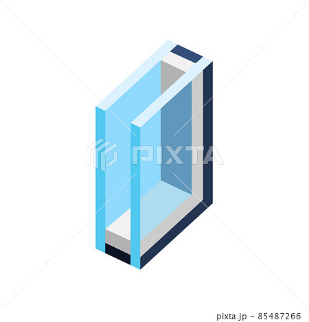 Illustration of cross section double glazed window. PVC plastic or aluminum metal profile. 85487266