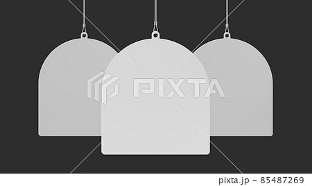 Set of semi rounded pennant danglers hanging from ceiling realistic mockup Set of semi rounded pennant danglers hanging from ceiling realistic mockup 85487269