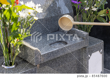 綺麗な花が供えられた墓 綺麗な花が供えられた墓 85487600