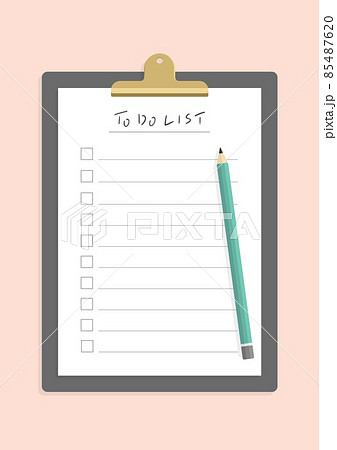 手書きのTO DO LISTの文字入りの書類を挟んだバインダーと鉛筆のおしゃれな素材 85487620
