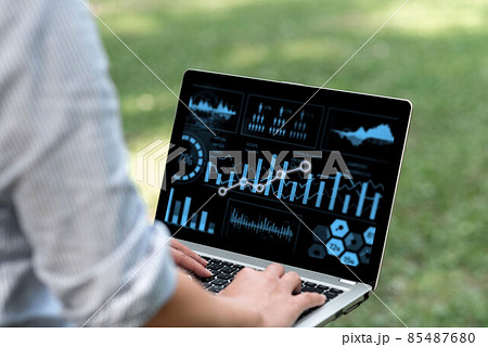 Woman Typing On Laptop In The Park Alone Actively Accomplishing Her Remote Jobs. Girl Doing Projects To Minicomputer Of Her Own Finishing Computer Works. Woman Typing On Laptop In The Park Alone Actively Accomplishing Her Remote Jobs. Girl Doing Projects To Minicomputer Of Her Own Finishing Computer Works. 85487680
