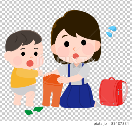 Young carer illustration of a girl who takes care of her siblings on behalf of her parents 85487884