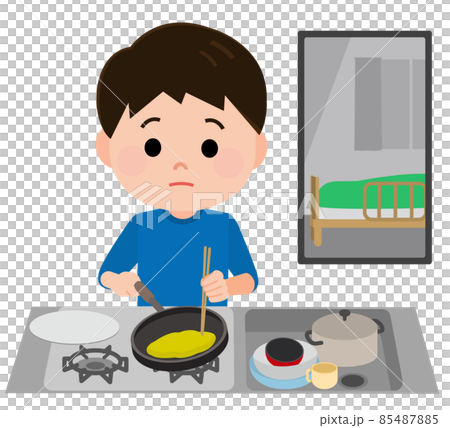 Young carer illustration of a boy doing household chores on behalf of his parents 85487885