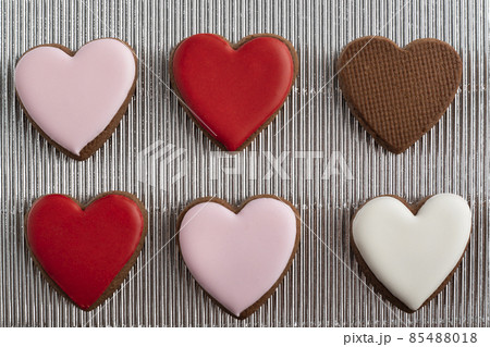 Homemade cookies shape of hearts with sugar icing. Valentines day treat. Mothers day. Homemade cookies shape of hearts with sugar icing. Valentines day treat. Mothers day. 85488018