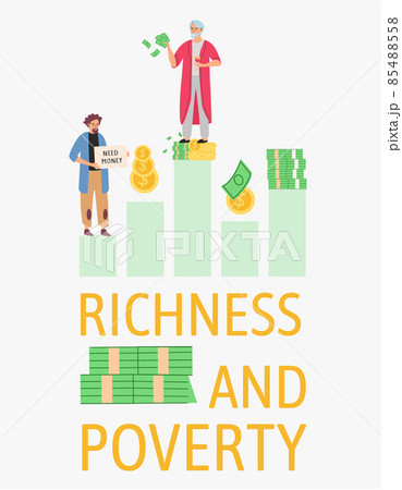 Richness and poverty concept. Happy rich man rejoices in prosperity and sad poor guy need money 85488558