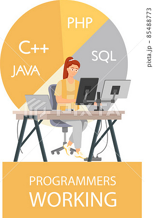 Programmer engineering and coding. Programmer working on web development on computers Programmer engineering and coding. Programmer working on web development on computers 85488773