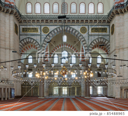 Interior of Suleymaniye Mosque, Fatih district, Istanbul, Turkey Interior of Suleymaniye Mosque, Fatih district, Istanbul, Turkey 85488965
