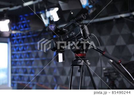 Modern video recording studio with professional camera Modern video recording studio with professional camera 85490244