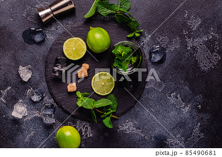 Fresh tasty ingrediens for delicious mojito cocktail 85490681