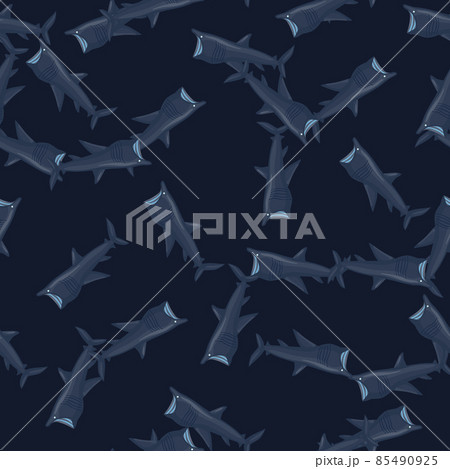 Basking shark seamless pattern in scandinavian style. Marine animals background. Vector illustration for children funny textile. 85490925