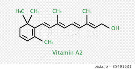 Vitamin A2 chemical formula. Vitamin A2 structural chemical formula isolated on transparent background. 85491631