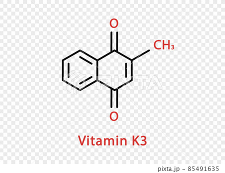 Vitamin K3 chemical formula. Vitamin K3 structural chemical formula isolated on transparent background. Vitamin K3 chemical formula. Vitamin K3 structural chemical formula isolated on transparent background. 85491635