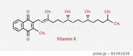 Vitamin K chemical formula. Vitamin K structural chemical formula isolated on transparent background. Vitamin K chemical formula. Vitamin K structural chemical formula isolated on transparent background. 85491636