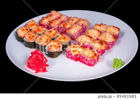 Japanese Cuisine - Sushi Roll with Shrimps and Conger, Avocado, Tobiko and Cheese. sushi rolls tempura,japanese food style ,Traditional Japanese cuisine, Crunchy Shrimp Tempura Roll 85491983
