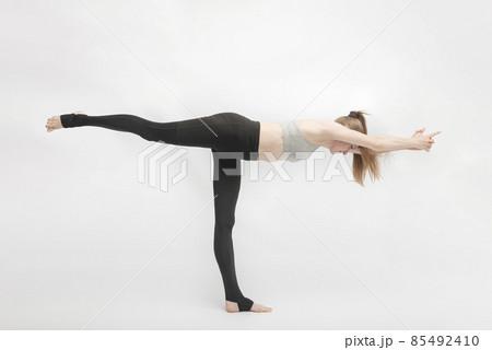 Balancing Stick Pose. Tuladandasana. Side viewの写真素材